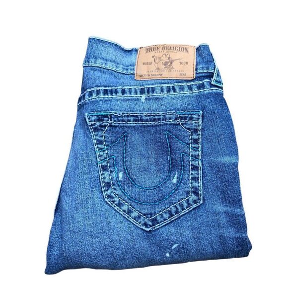 RARE True Religion Jeans Size 33 SKINNY BIG T Jupiter Rain Blue - Picture 6 of 14